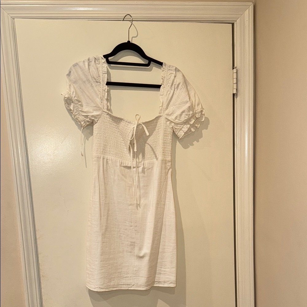 Astr White Puff Sleeve Tie Front Blouse